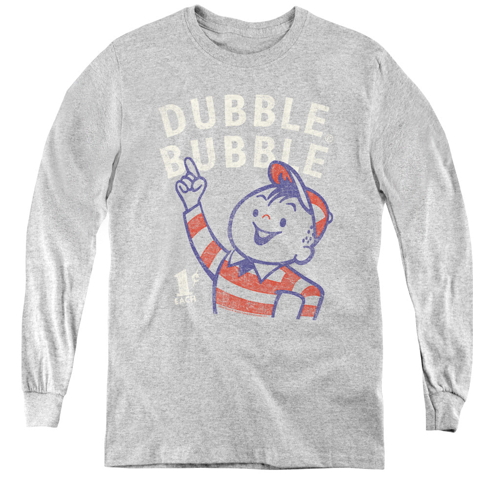 AN OFFCIALLY LICENSED DUBBLE BUBBLE POINTING YOUTH LONG SLEEVE T-SHIRT ATHLETIC HEATHER