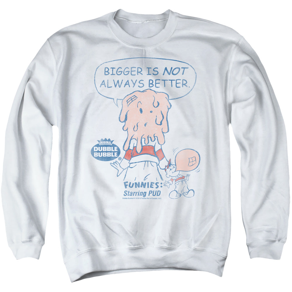 AN OFFCIALLY LICENSED DUBBLE BUBBLE BIGGER ADULT UNISEX CREWNECK SWEATSHIRT WHITE