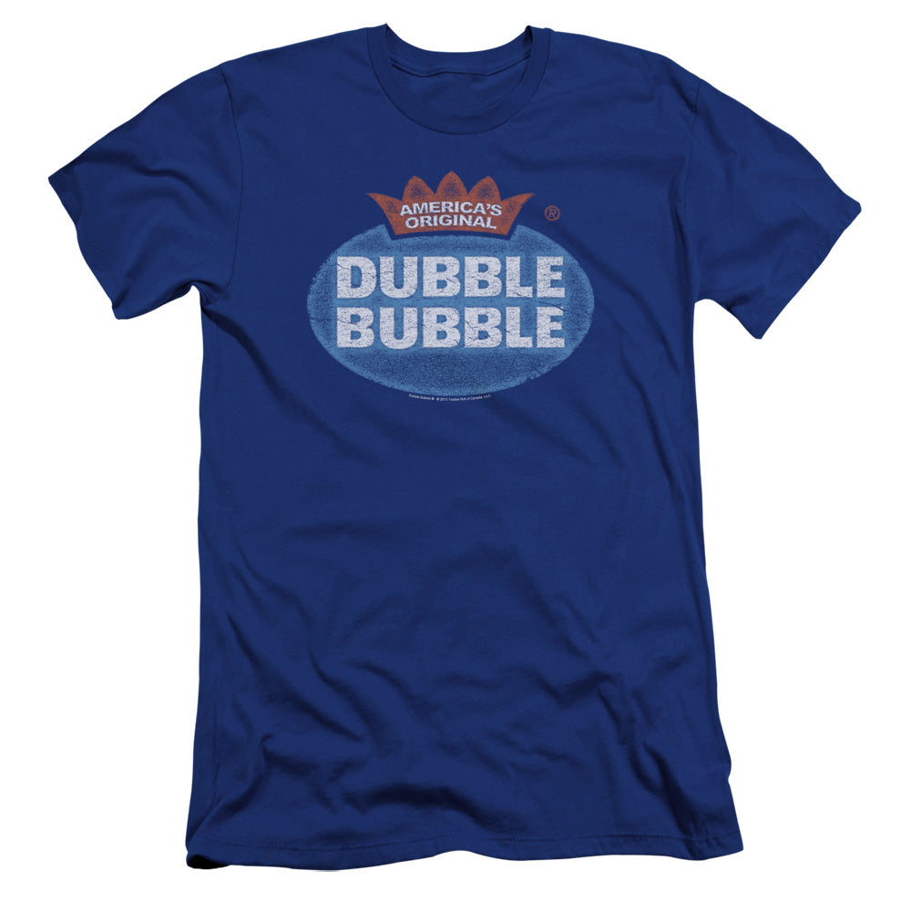 AN OFFCIALLY LICENSED DUBBLE BUBBLE VINTAGE LOGO MEN'S PREMIUM SLIM FIT T-SHIRT ROYAL