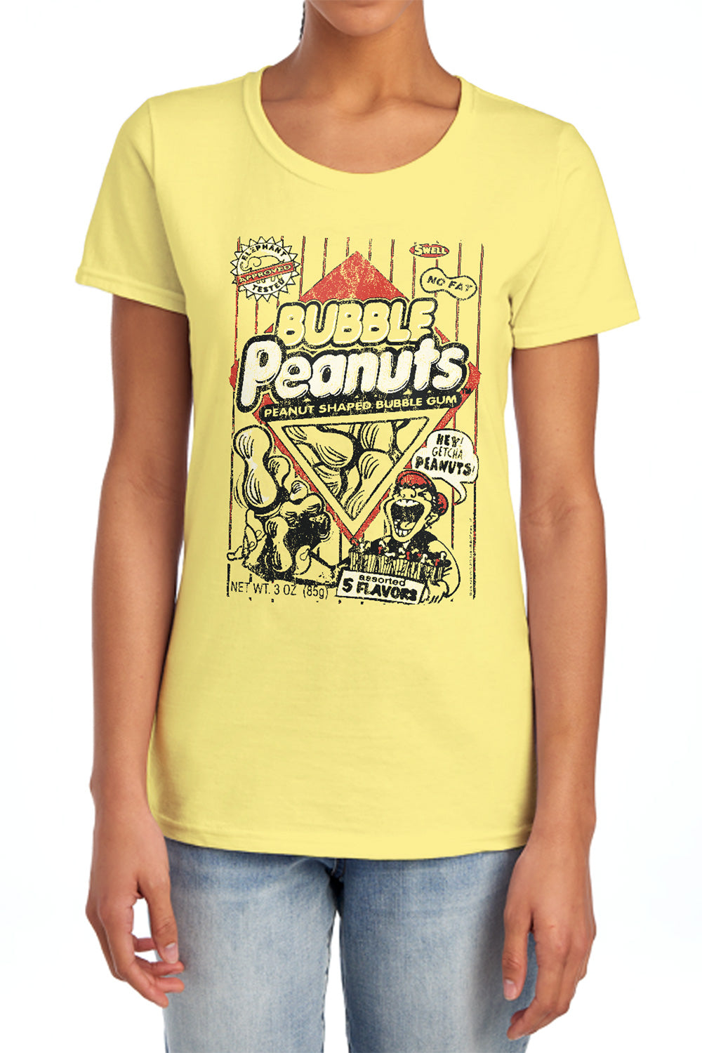 AN OFFCIALLY LICENSED DUBBLE BUBBLE BUBBLE PEANUTS WOMEN'S REGULAR FIT T-SHIRT BANANA