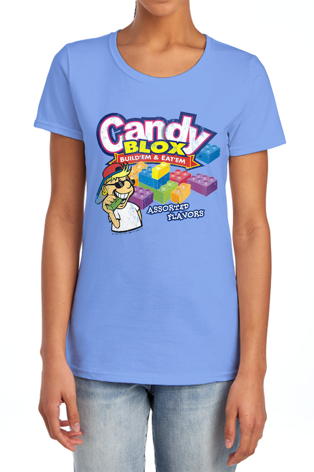 AN OFFCIALLY LICENSED DUBBLE BUBBLE CANDY BLOX WOMEN'S REGULAR FIT T-SHIRT CAROLINA BLUE
