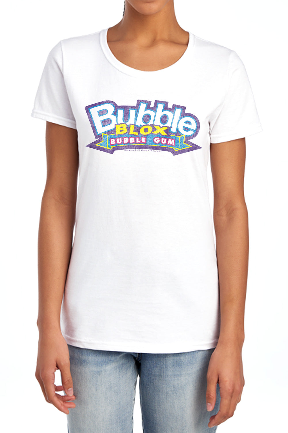 AN OFFCIALLY LICENSED DUBBLE BUBBLE BUBBLE BLOX WOMEN'S REGULAR FIT T-SHIRT WHITE