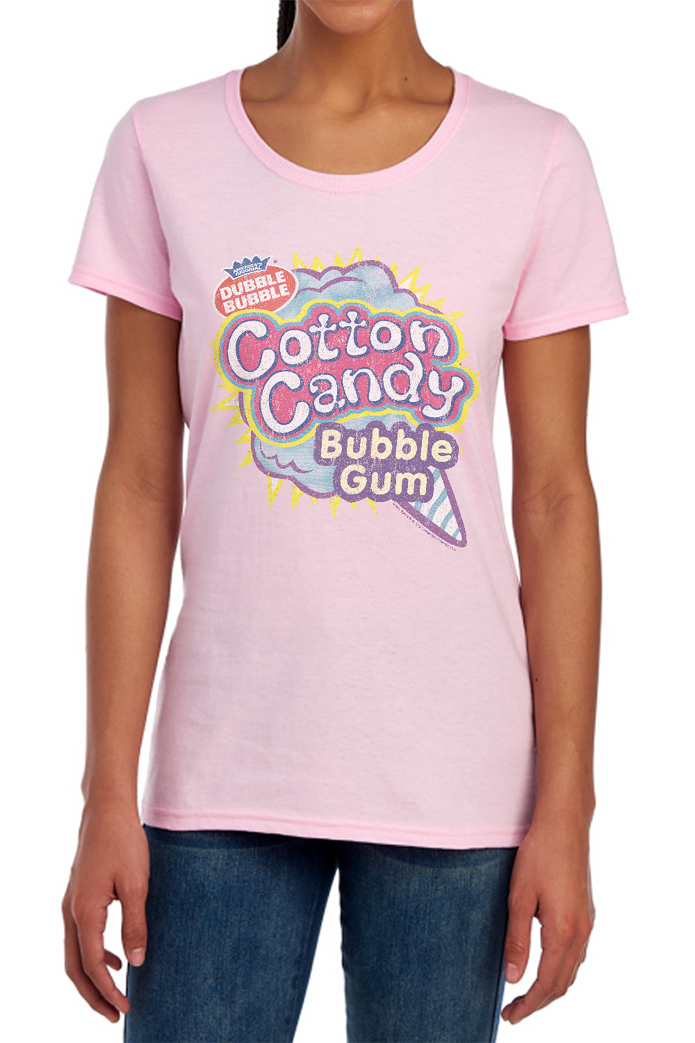 AN OFFCIALLY LICENSED DUBBLE BUBBLE COTTON CANDY WOMEN'S REGULAR FIT T-SHIRT PINK