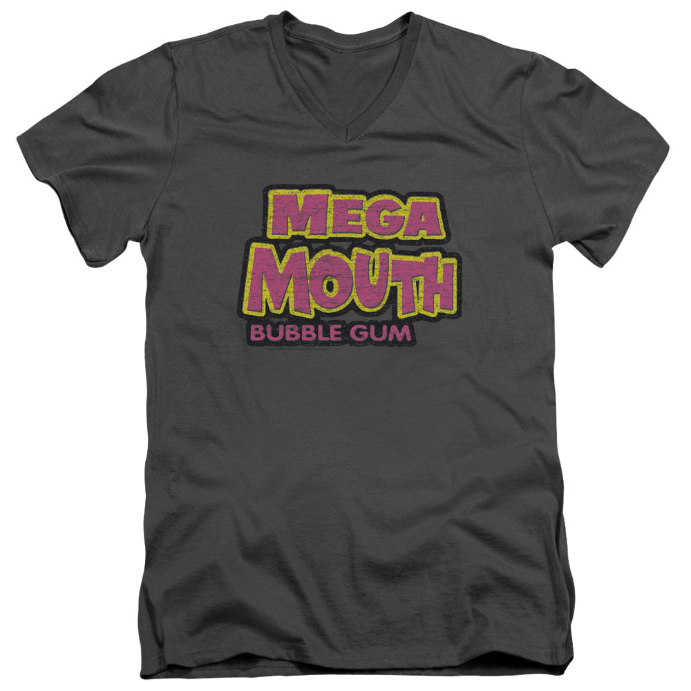 AN OFFCIALLY LICENSED DUBBLE BUBBLE MEGA MOUTH MEN'S V-NECK T-SHIRT CHARCOAL