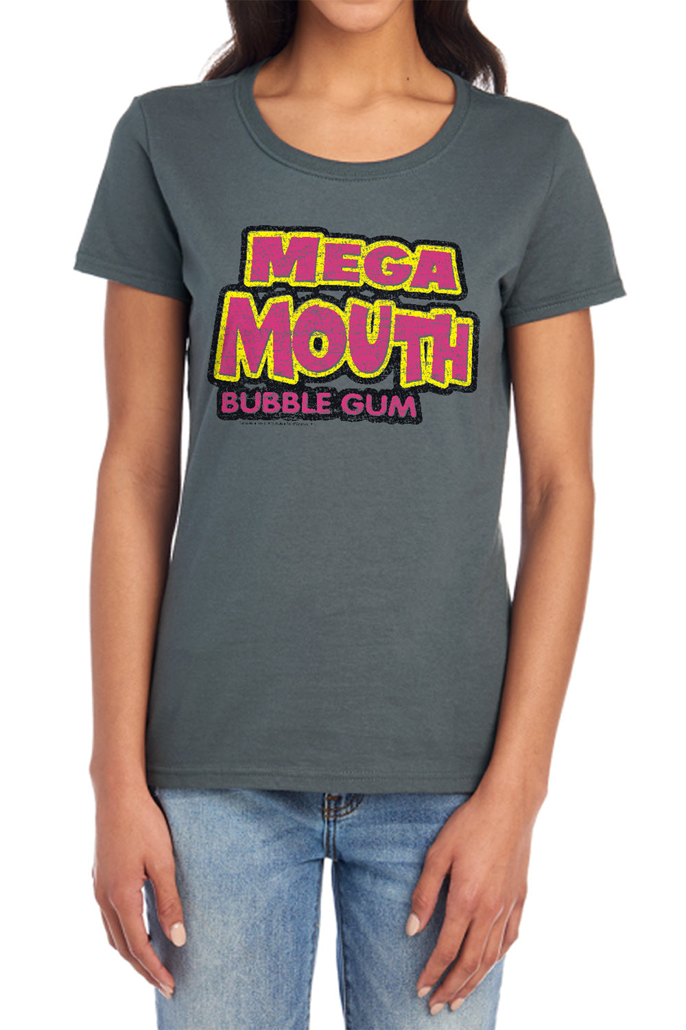 AN OFFCIALLY LICENSED DUBBLE BUBBLE MEGA MOUTH WOMEN'S REGULAR FIT T-SHIRT CHARCOAL