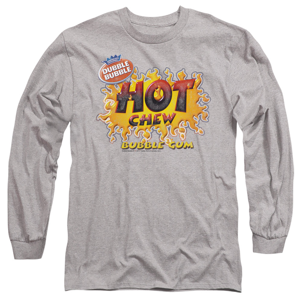 AN OFFCIALLY LICENSED DUBBLE BUBBLE HOT CHEW MEN'S LONG SLEEVE T-SHIRT ATHLETIC HEATHER