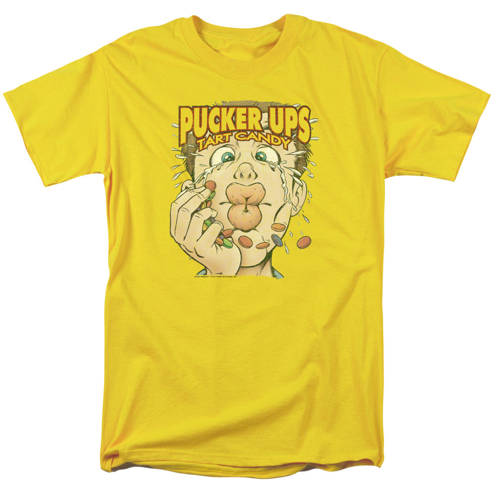 AN OFFCIALLY LICENSED DUBBLE BUBBLE PUCKER UPS MEN'S REGULAR FIT T-SHIRT YELLOW