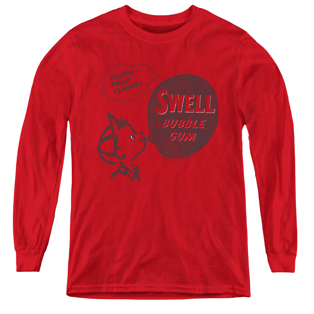 AN OFFCIALLY LICENSED DUBBLE BUBBLE SWELL GUM YOUTH LONG SLEEVE T-SHIRT RED