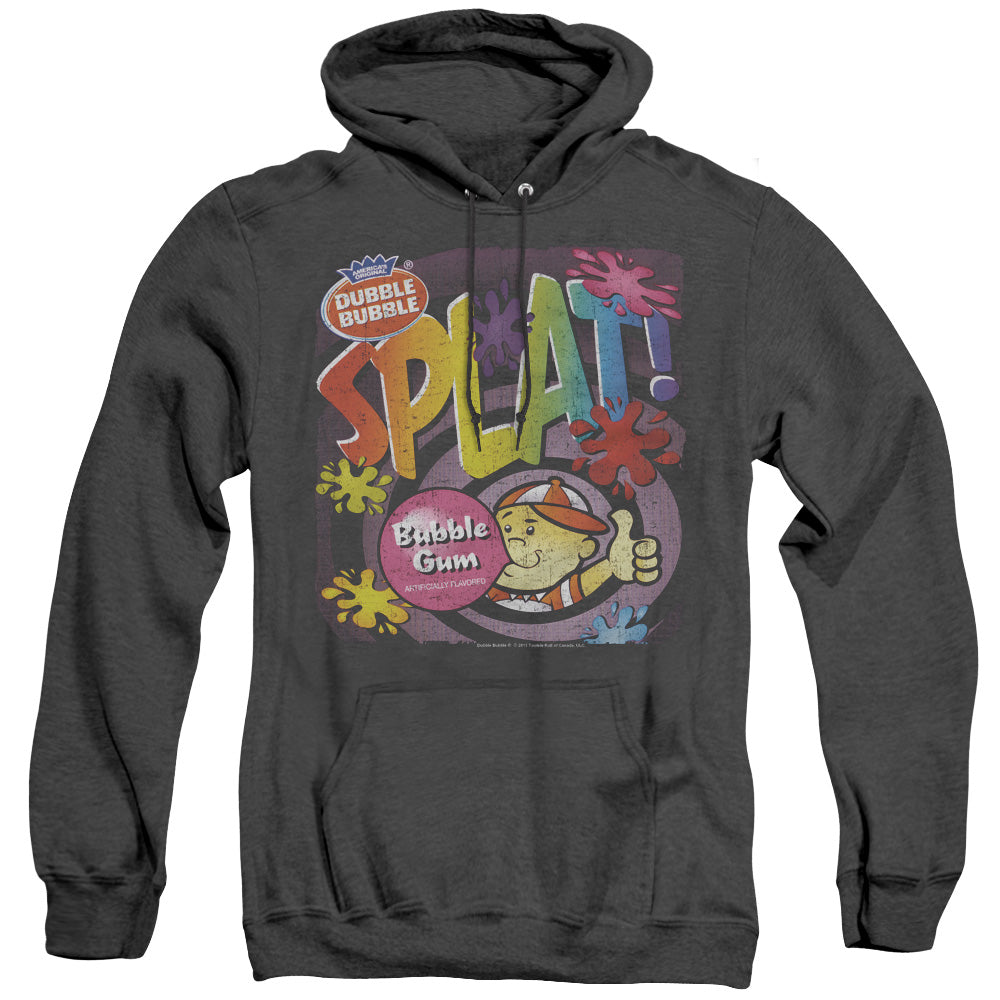 AN OFFCIALLY LICENSED DUBBLE BUBBLE SPLAT GUM ADULT UNISEX HEATHER PULLOVER HOODIE BLACK
