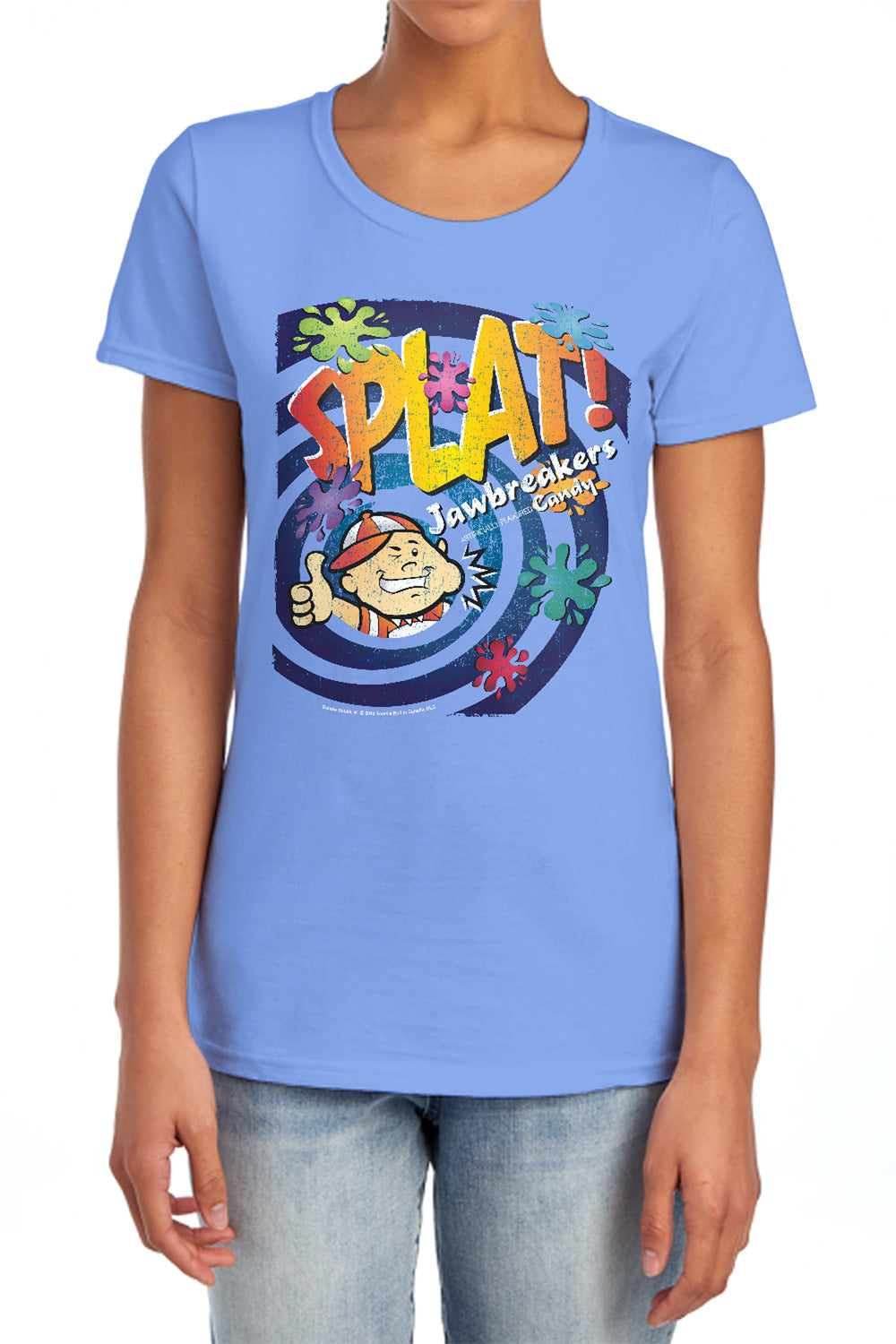 AN OFFCIALLY LICENSED DUBBLE BUBBLE SPLAT JAWBREAKERS WOMEN'S REGULAR FIT T-SHIRT CAROLINA BLUE