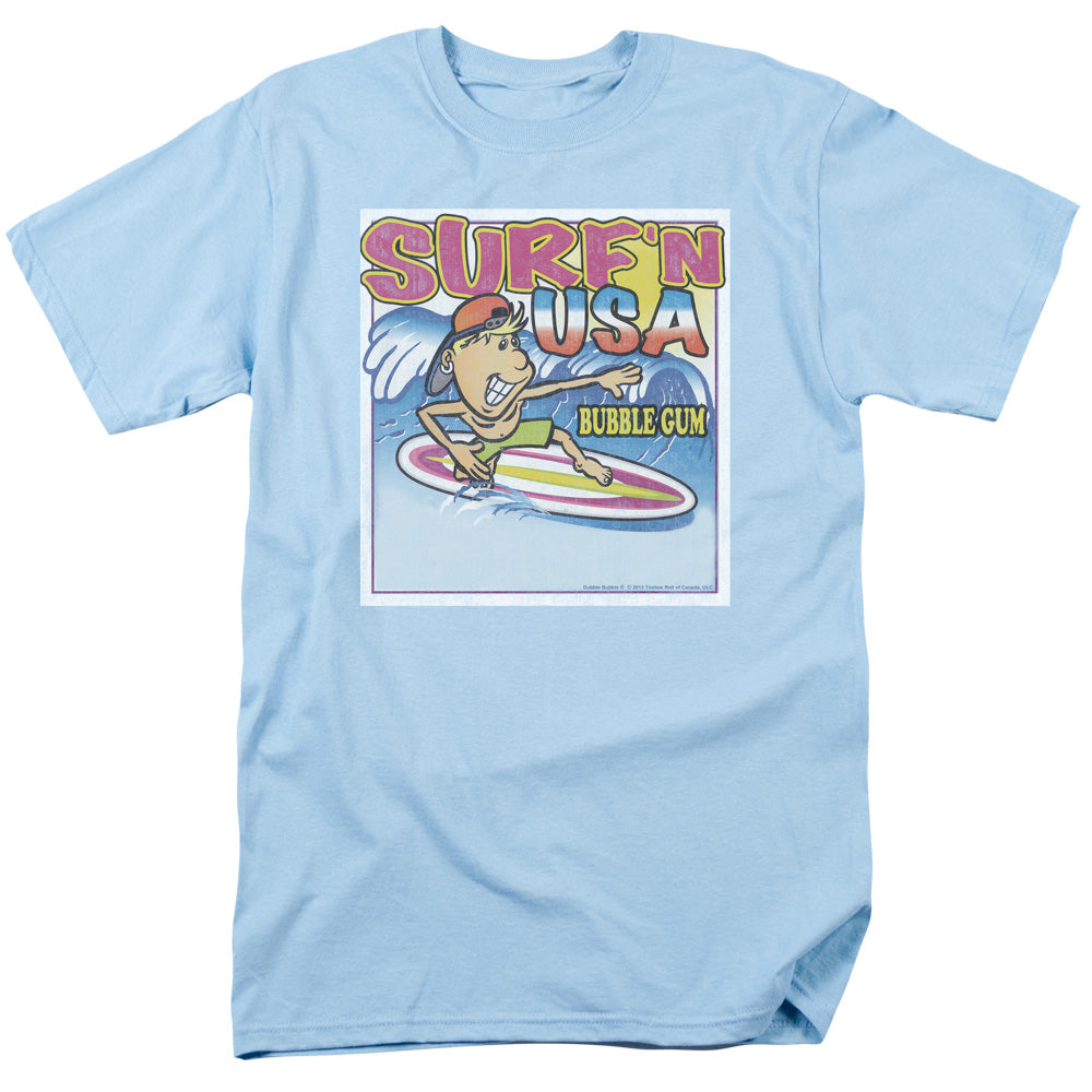 AN OFFCIALLY LICENSED DUBBLE BUBBLE SURFN USA GUM MEN'S REGULAR FIT T-SHIRT LIGHT BLUE