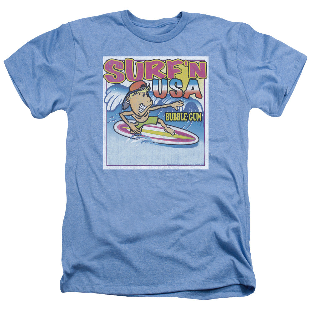AN OFFCIALLY LICENSED DUBBLE BUBBLE SURFN USA GUM MEN'S HEATHER T-SHIRT LIGHT BLUE