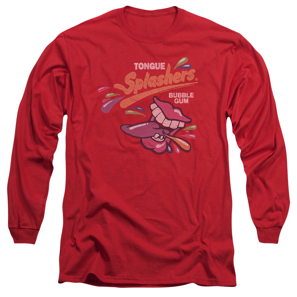 AN OFFCIALLY LICENSED DUBBLE BUBBLE DISTRESS LOGO MEN'S LONG SLEEVE T-SHIRT RED