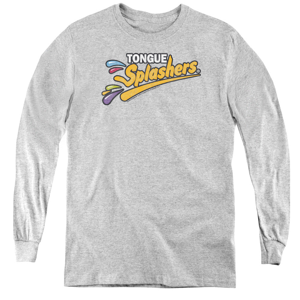 AN OFFCIALLY LICENSED DUBBLE BUBBLE TONGUE SPLASHERS LOGO YOUTH LONG SLEEVE T-SHIRT ATHLETIC HEATHER