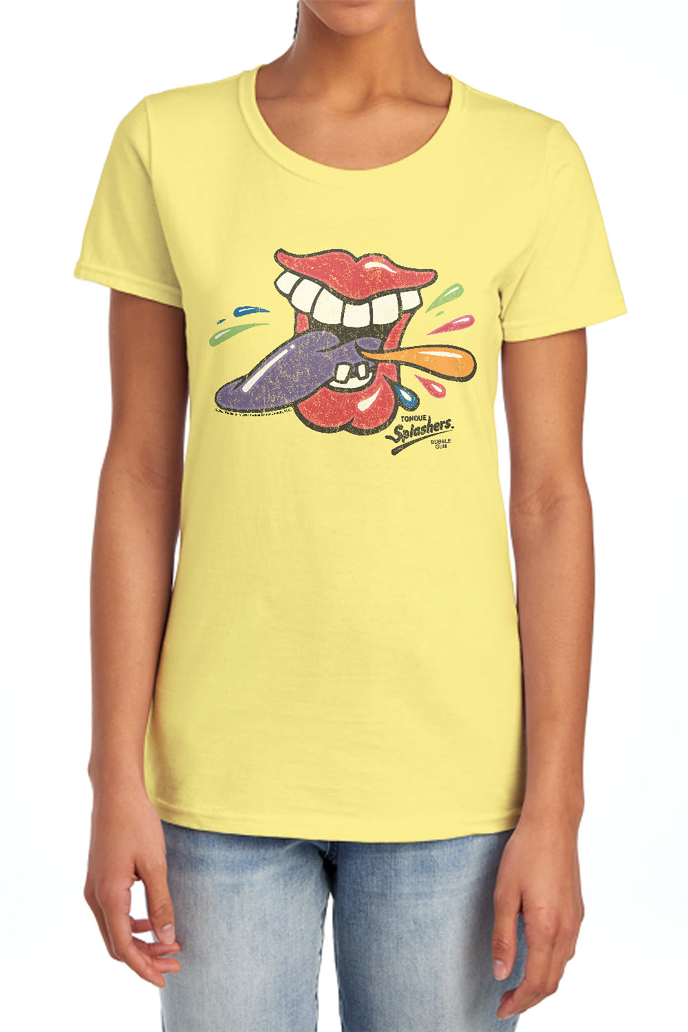 AN OFFCIALLY LICENSED DUBBLE BUBBLE ROLLING TONGUE WOMEN'S REGULAR FIT T-SHIRT BANANA