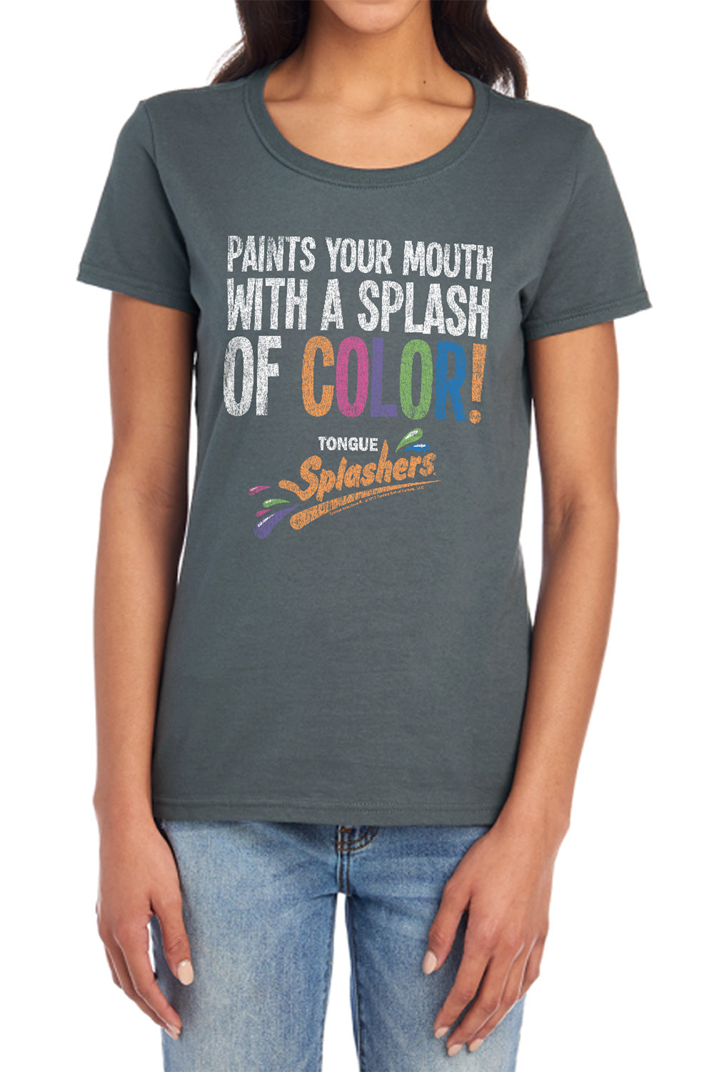 AN OFFCIALLY LICENSED DUBBLE BUBBLE PAINTS YOUR MOUTH WOMEN'S REGULAR FIT T-SHIRT CHARCOAL