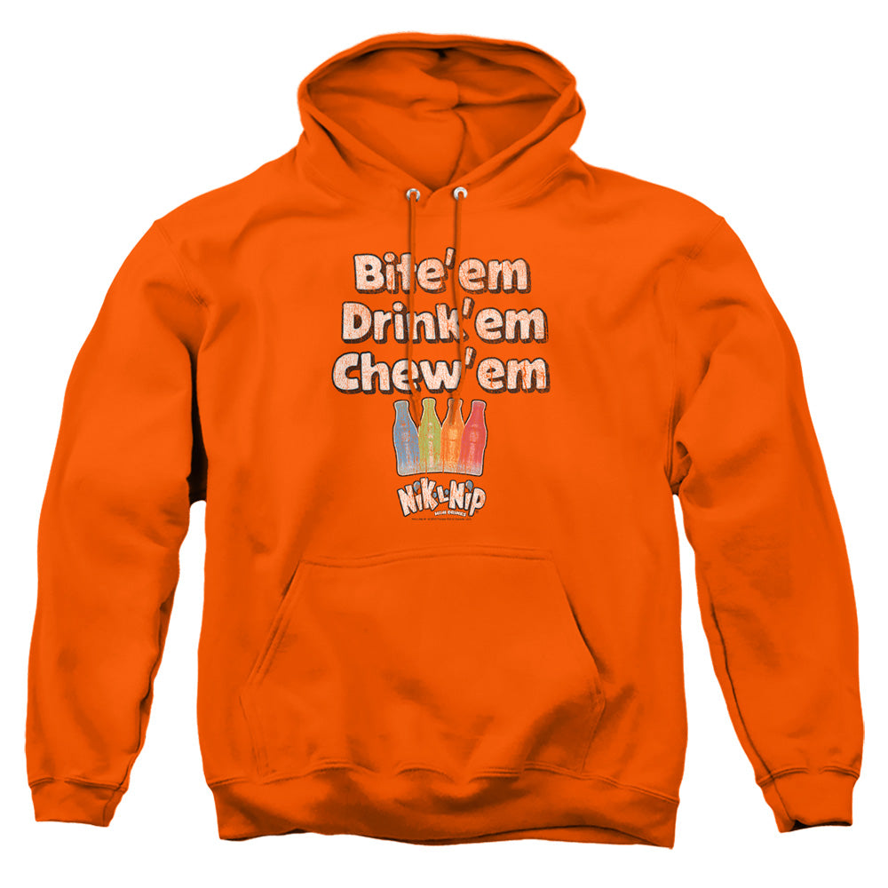 AN OFFCIALLY LICENSED DUBBLE BUBBLE BITE DRINK CHEW ADULT UNISEX PULLOVER HOODIE ORANGE