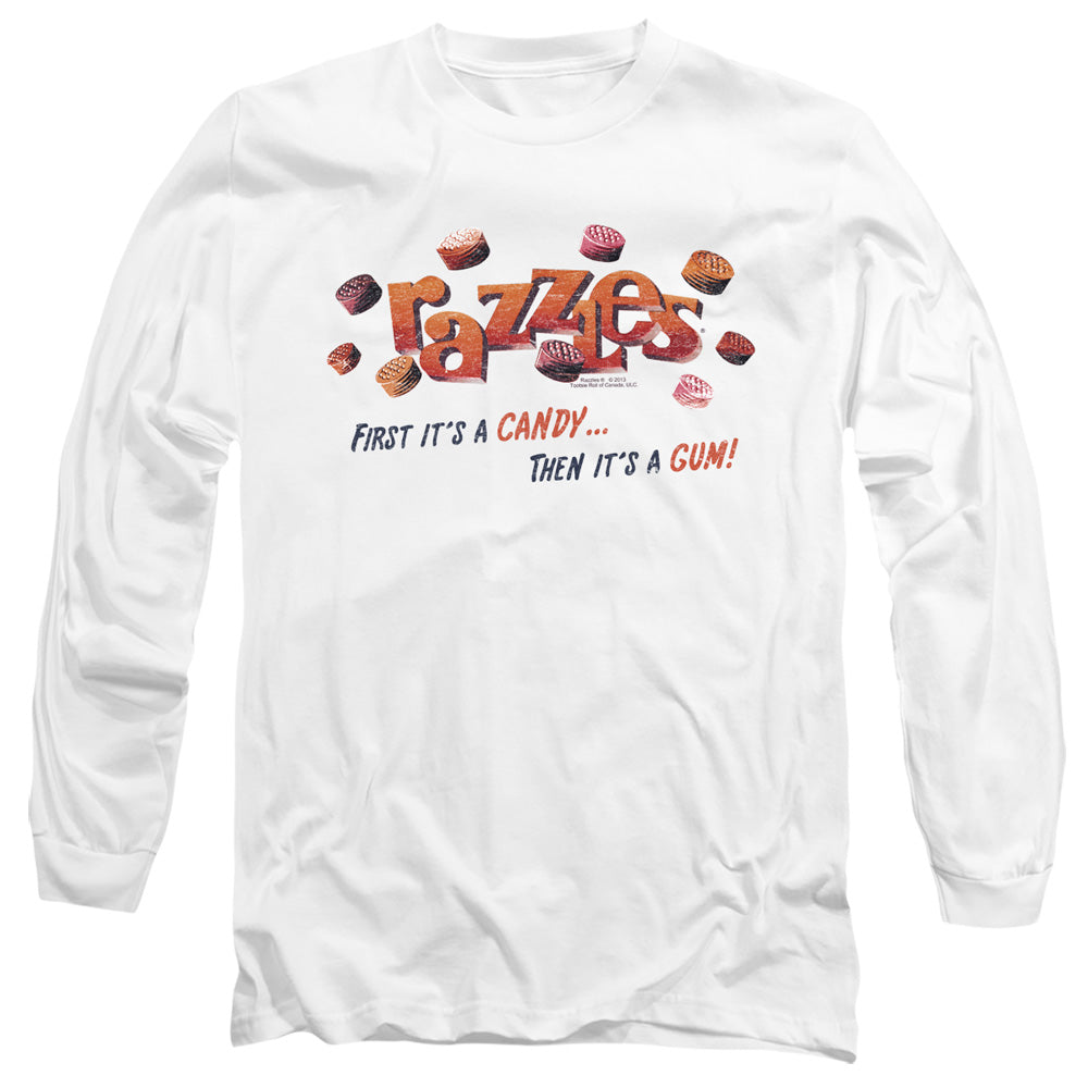 AN OFFCIALLY LICENSED DUBBLE BUBBLE A GUM AND A CANDY MEN'S LONG SLEEVE T-SHIRT WHITE