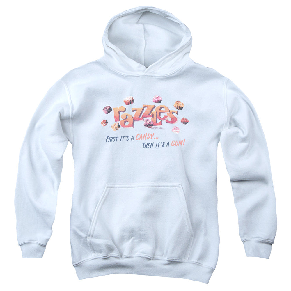 AN OFFCIALLY LICENSED DUBBLE BUBBLE A GUM AND A CANDY YOUTH HOODIE WHITE