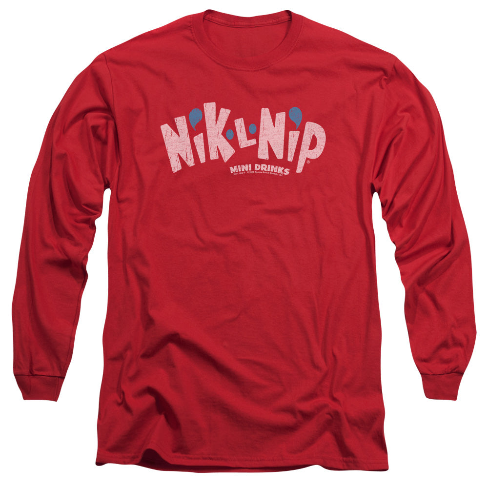 AN OFFCIALLY LICENSED DUBBLE BUBBLE DISTRESSED LOGO MEN'S LONG SLEEVE T-SHIRT RED