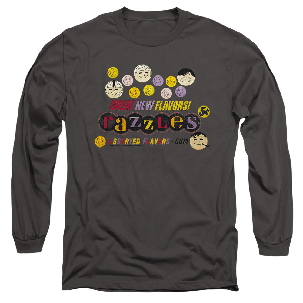 AN OFFCIALLY LICENSED DUBBLE BUBBLE RAZZLES RETRO BOX MEN'S LONG SLEEVE T-SHIRT CHARCOAL