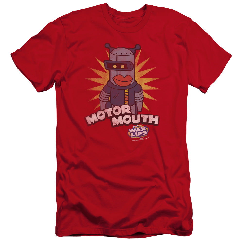 AN OFFCIALLY LICENSED DUBBLE BUBBLE MOTOR MOUTH MEN'S PREMIUM SLIM FIT T-SHIRT RED