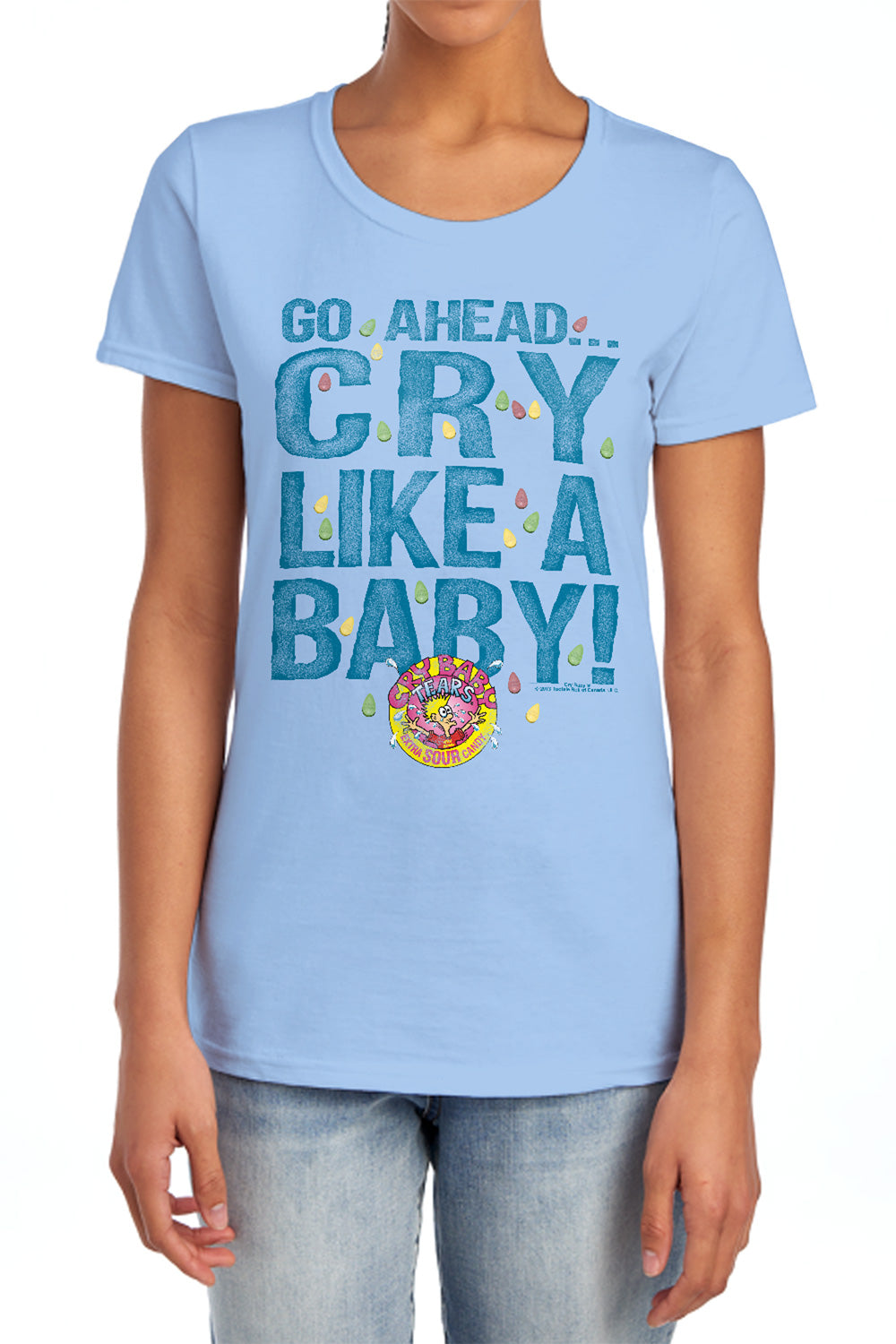 AN OFFCIALLY LICENSED DUBBLE BUBBLE CRY LIKE A BABY WOMEN'S REGULAR FIT T-SHIRT LIGHT BLUE