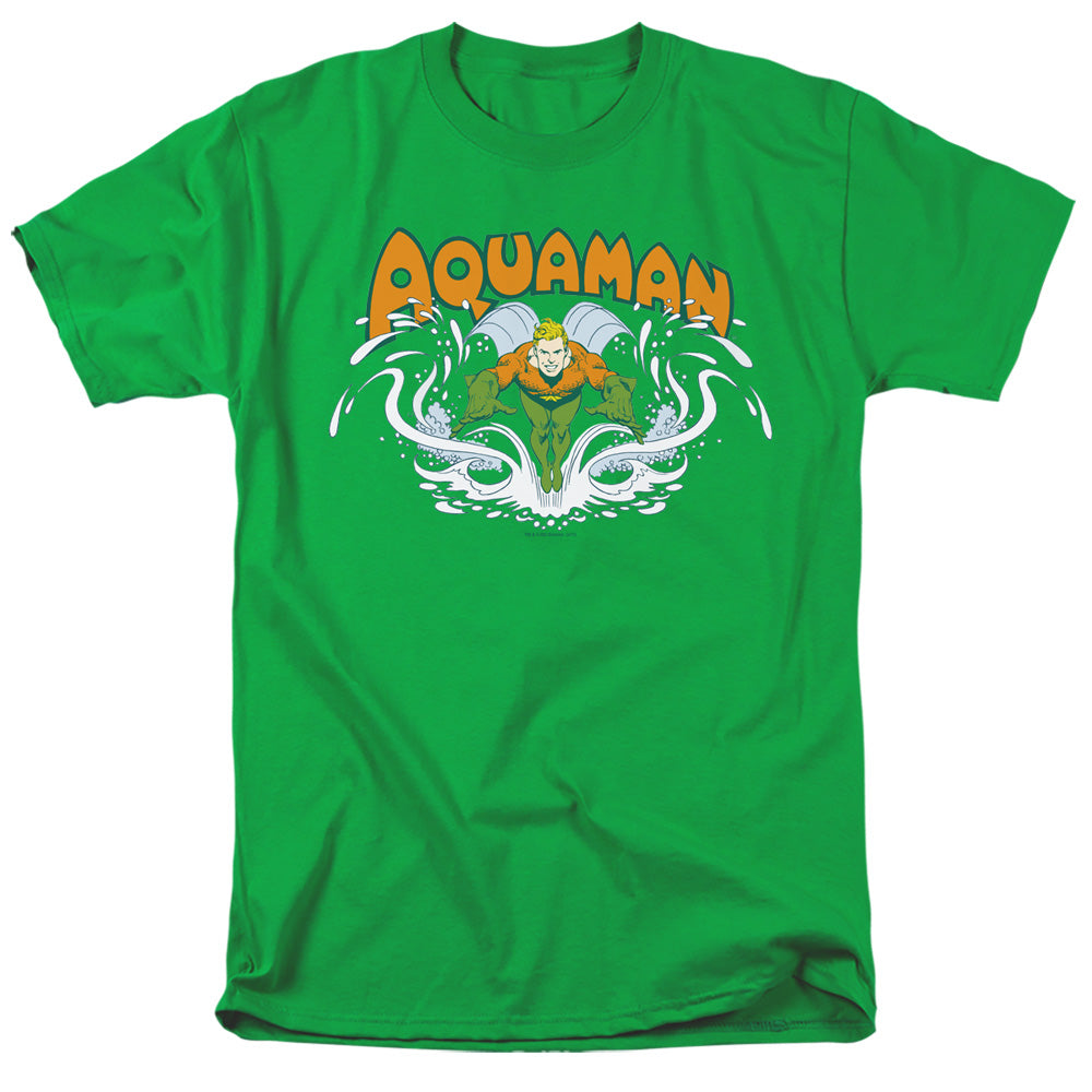 AN OFFCIALLY LICENSED DC AQUAMAN AQUAMAN SPLASH MEN'S REGULAR FIT T-SHIRT KELLY GREEN