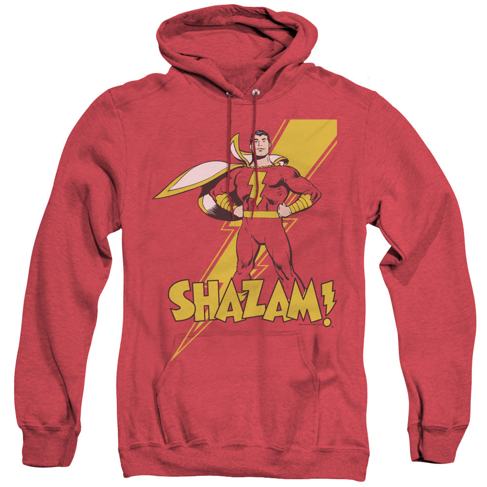 AN OFFCIALLY LICENSED DC SHAZAM SHAZAM ADULT UNISEX HEATHER PULLOVER HOODIE RED