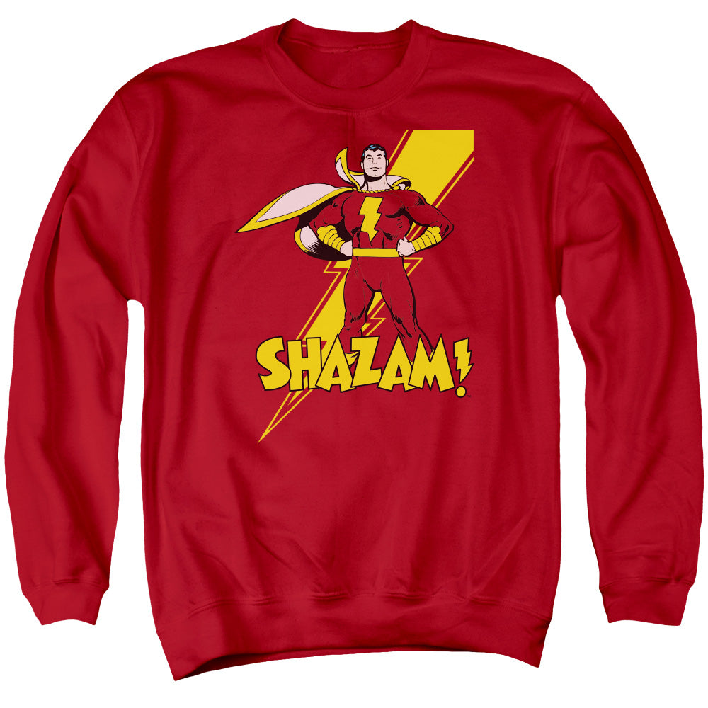 AN OFFCIALLY LICENSED DC SHAZAM SHAZAM ADULT UNISEX CREWNECK SWEATSHIRT RED