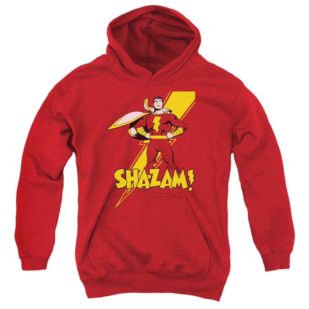 AN OFFCIALLY LICENSED DC SHAZAM SHAZAM YOUTH HOODIE RED
