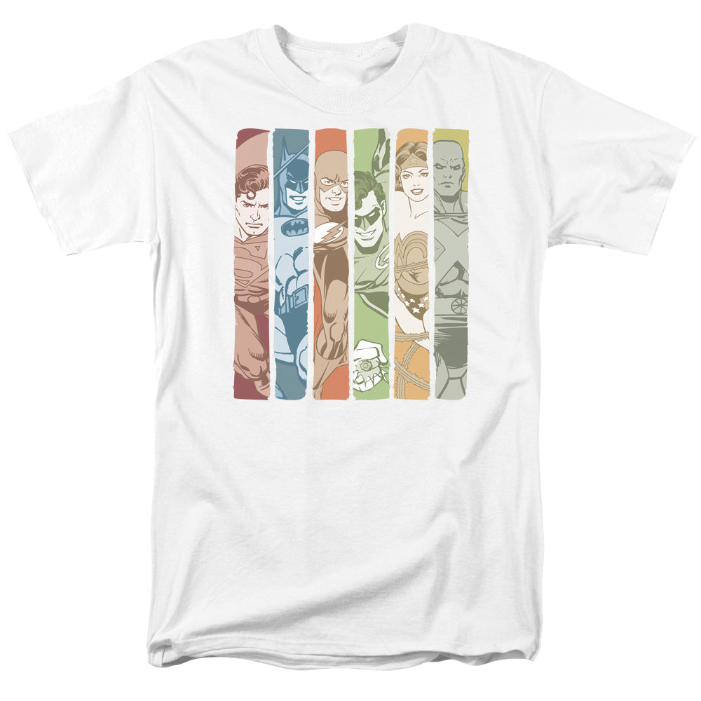 AN OFFCIALLY LICENSED DC JUSTICE LEAGUE COLUMNS MEN'S REGULAR FIT T-SHIRT WHITE