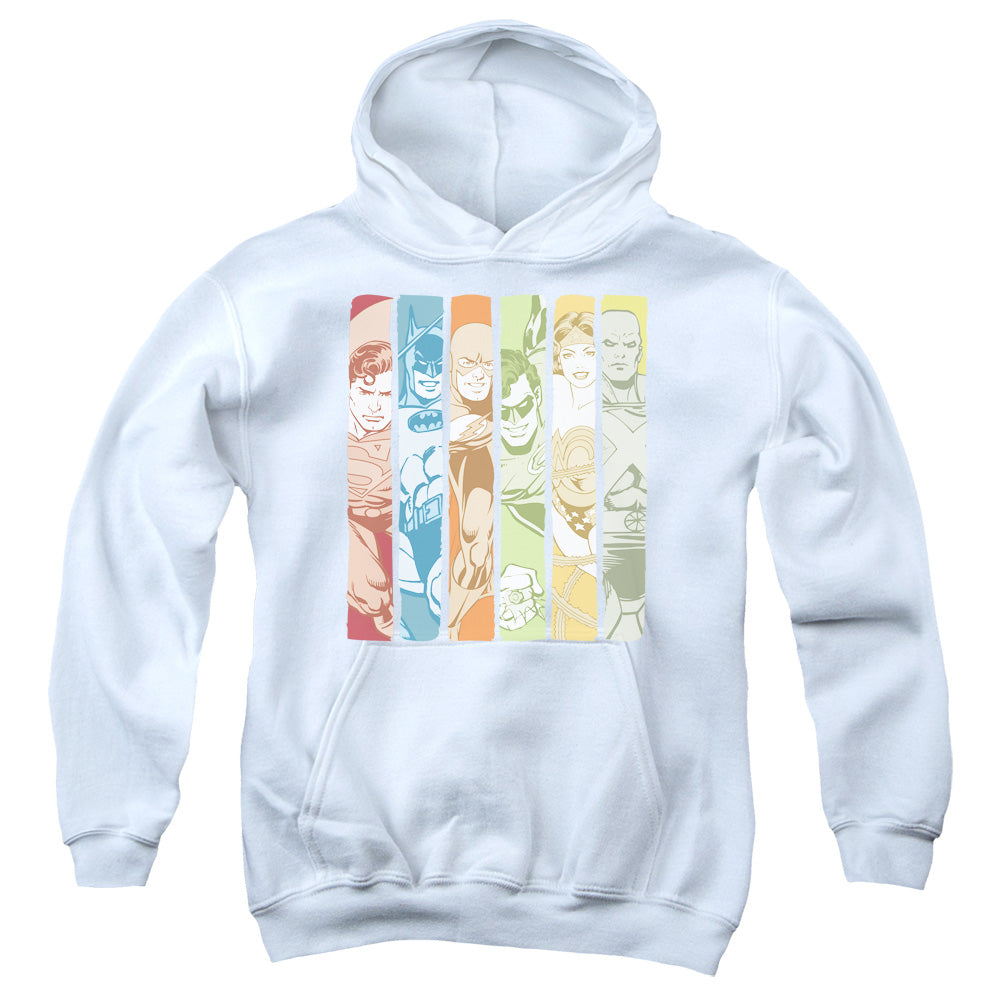 AN OFFCIALLY LICENSED DC JUSTICE LEAGUE COLUMNS YOUTH HOODIE WHITE