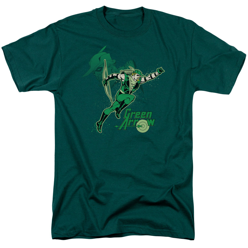 AN OFFCIALLY LICENSED DC GREEN ARROW GREEN ARROW IN ACTION MEN'S REGULAR FIT T-SHIRT HUNTER GREEN