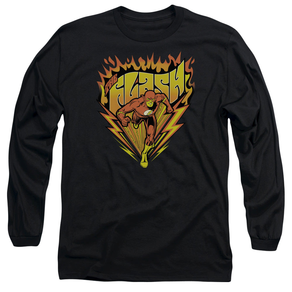 AN OFFCIALLY LICENSED DC FLASH BLAZING SPEED MEN'S LONG SLEEVE T-SHIRT BLACK