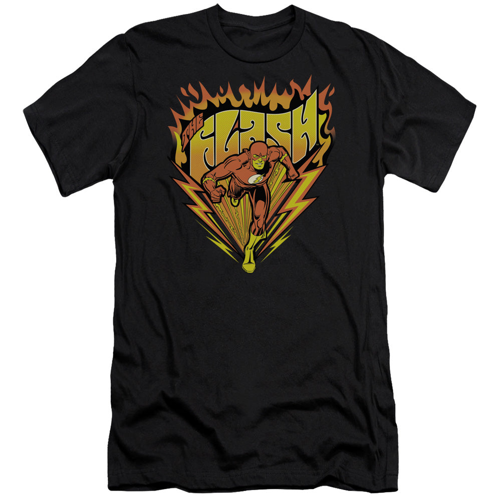 AN OFFCIALLY LICENSED DC FLASH BLAZING SPEED MEN'S PREMIUM SLIM FIT T-SHIRT BLACK