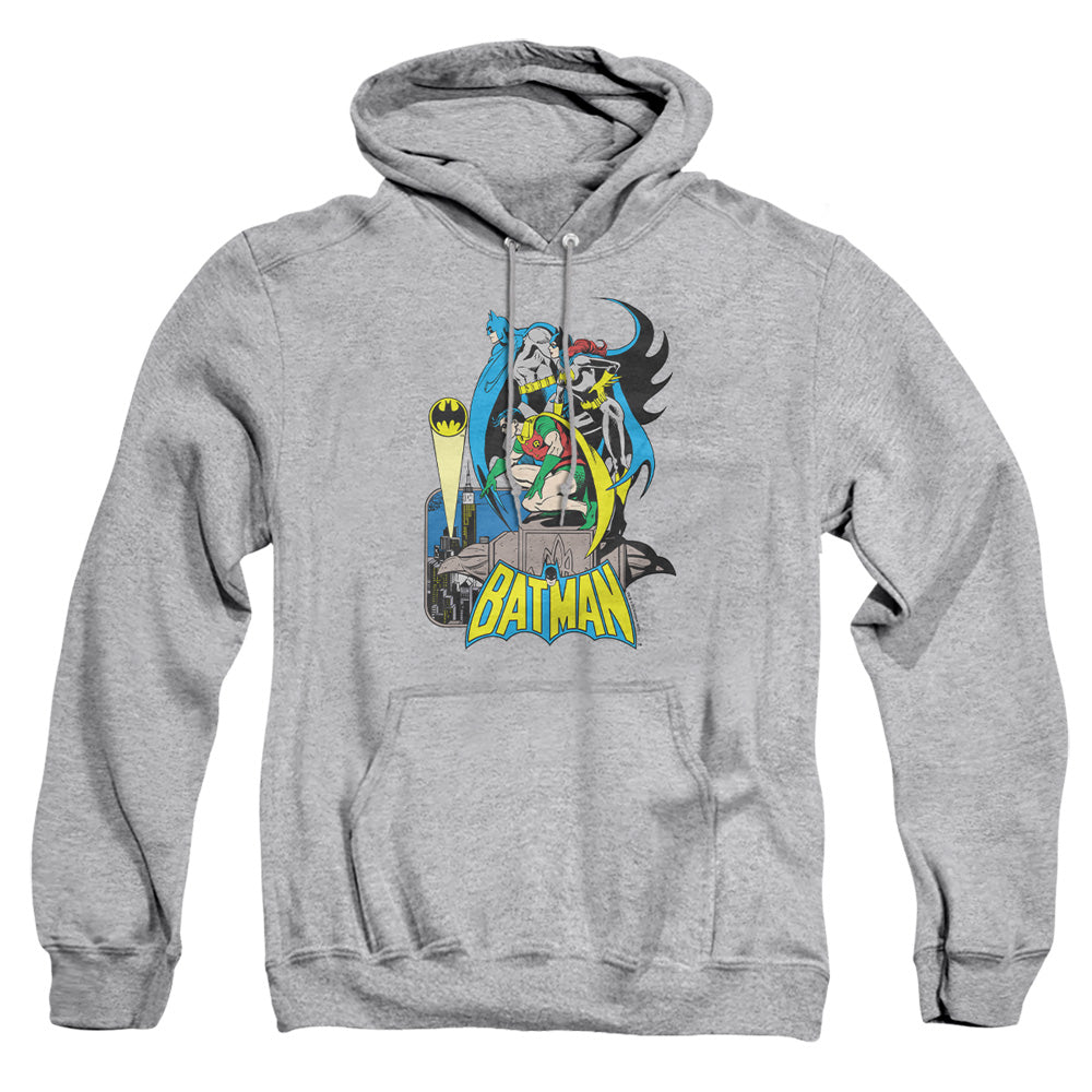 AN OFFCIALLY LICENSED DC BATMAN HEROIC TRIO ADULT UNISEX PULLOVER HOODIE ATHLETIC HEATHER