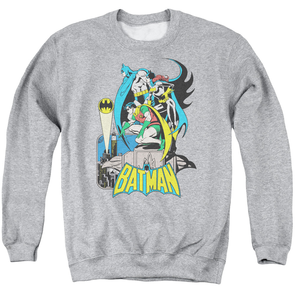 AN OFFCIALLY LICENSED DC BATMAN HEROIC TRIO ADULT UNISEX CREWNECK SWEATSHIRT ATHLETIC HEATHER