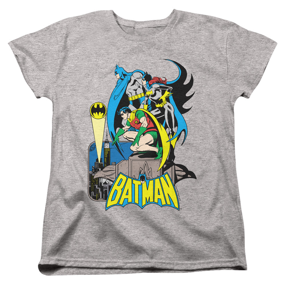 AN OFFCIALLY LICENSED DC BATMAN HEROIC TRIO WOMEN'S REGULAR FIT T-SHIRT ATHLETIC HEATHER