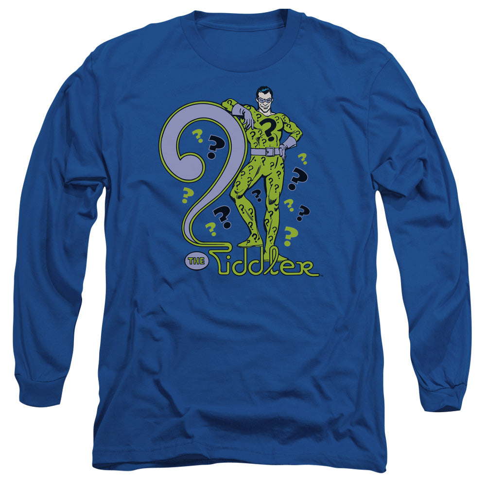 AN OFFCIALLY LICENSED DC THE RIDDLER MEN'S LONG SLEEVE T-SHIRT ROYAL