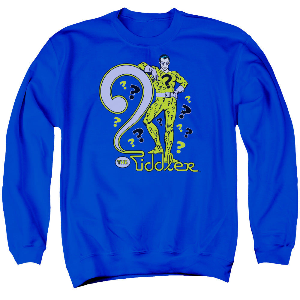 AN OFFCIALLY LICENSED DC THE RIDDLER ADULT UNISEX CREWNECK SWEATSHIRT ROYAL