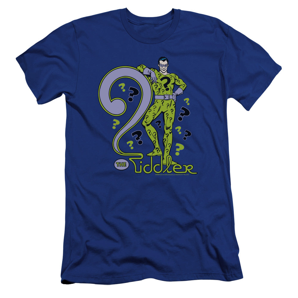 AN OFFCIALLY LICENSED DC THE RIDDLER MEN'S PREMIUM SLIM FIT T-SHIRT ROYAL