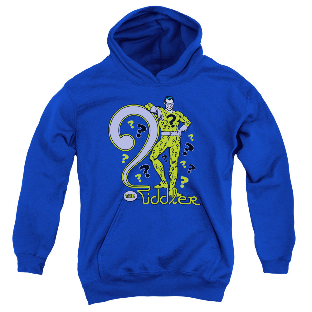 AN OFFCIALLY LICENSED DC THE RIDDLER YOUTH HOODIE ROYAL