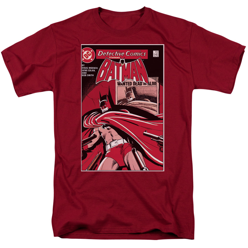 AN OFFCIALLY LICENSED DC WANTED BAT MEN'S REGULAR FIT T-SHIRT CARDINAL