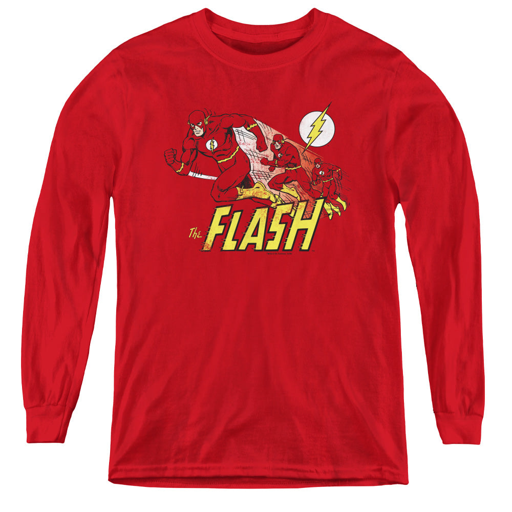 AN OFFCIALLY LICENSED DC FLASH CRIMSON COMET YOUTH LONG SLEEVE T-SHIRT RED