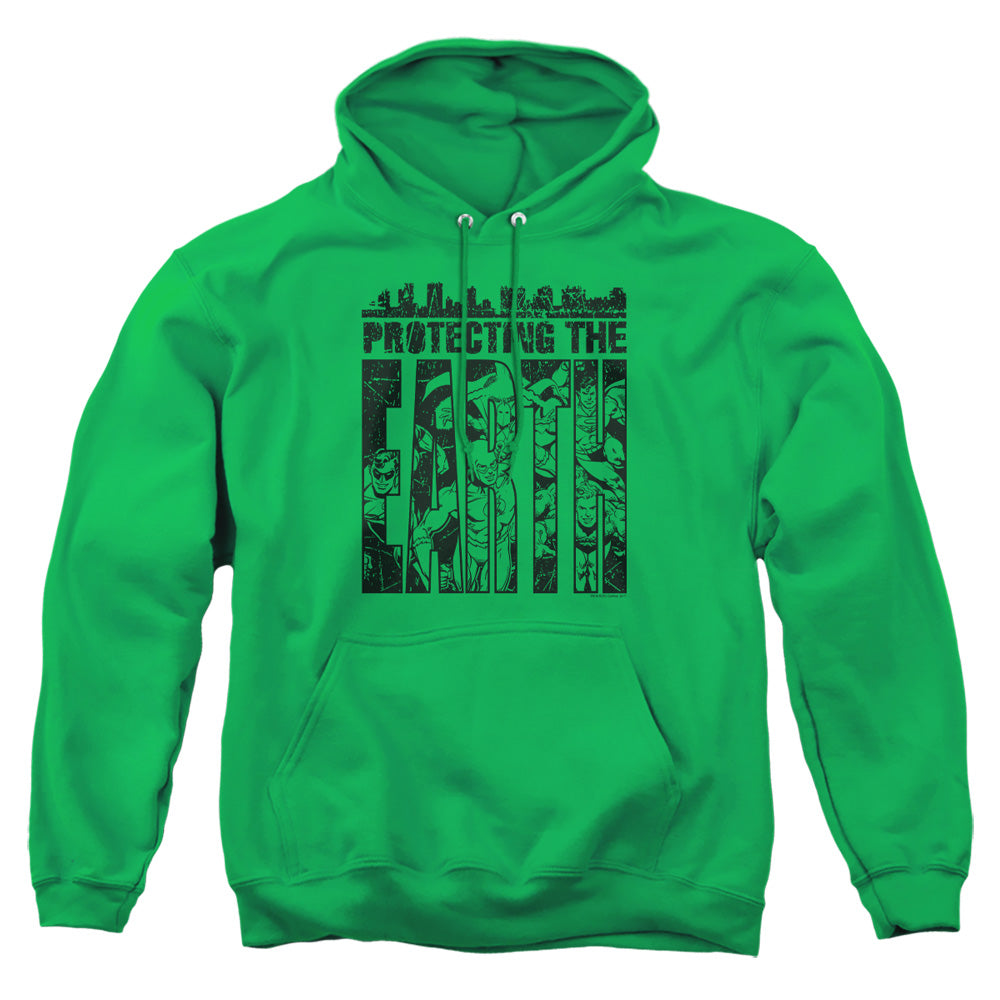 AN OFFCIALLY LICENSED DC PROTECTING THE EARTH ADULT UNISEX PULLOVER HOODIE KELLY GREEN