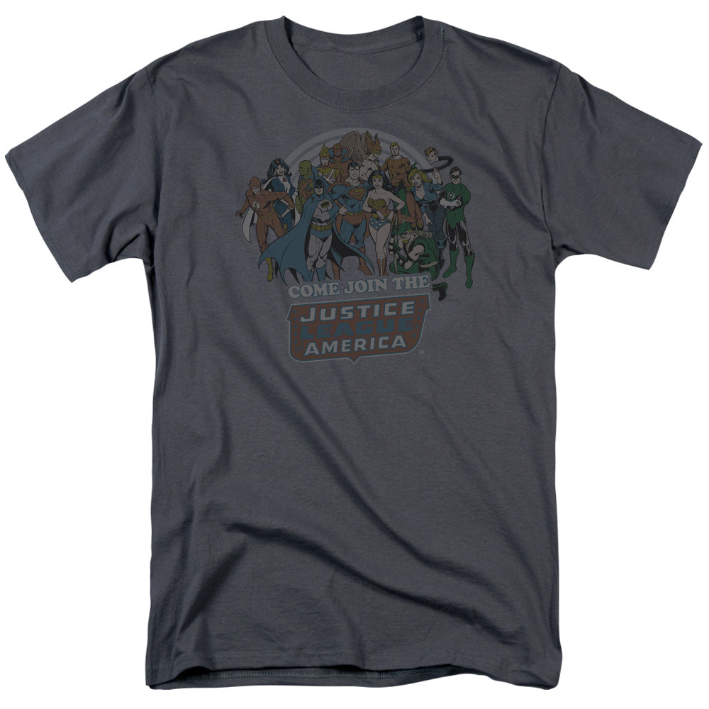 AN OFFCIALLY LICENSED DC JOIN THE JUSTICE LEAGUE MEN'S REGULAR FIT T-SHIRT CHARCOAL