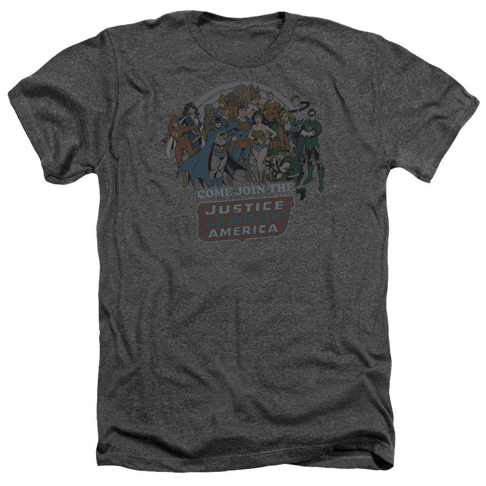AN OFFCIALLY LICENSED DC JOIN THE JUSTICE LEAGUE MEN'S HEATHER T-SHIRT CHARCOAL