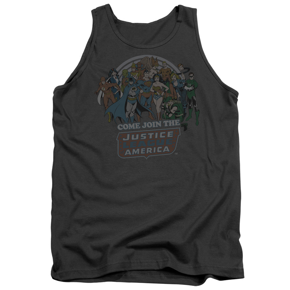 AN OFFCIALLY LICENSED DC JOIN THE JUSTICE LEAGUE ADULT UNISEX TANK TOP CHARCOAL