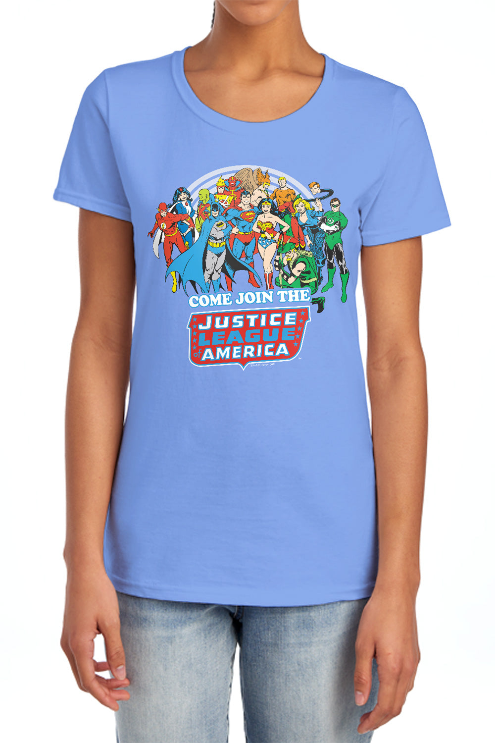 AN OFFCIALLY LICENSED DC JOIN THE JUSTICE LEAGUE WOMEN'S REGULAR FIT T-SHIRT CHARCOAL